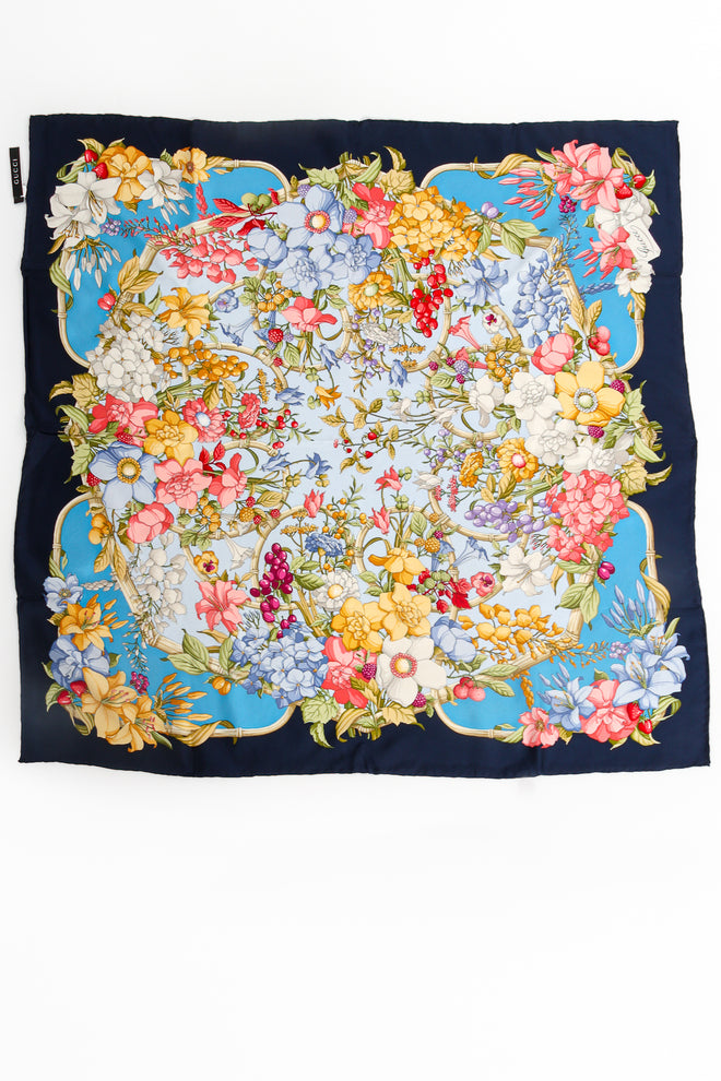 Vintage Gucci Floral Wildflower Berries Silk Scarf Flat Front at Recess LA