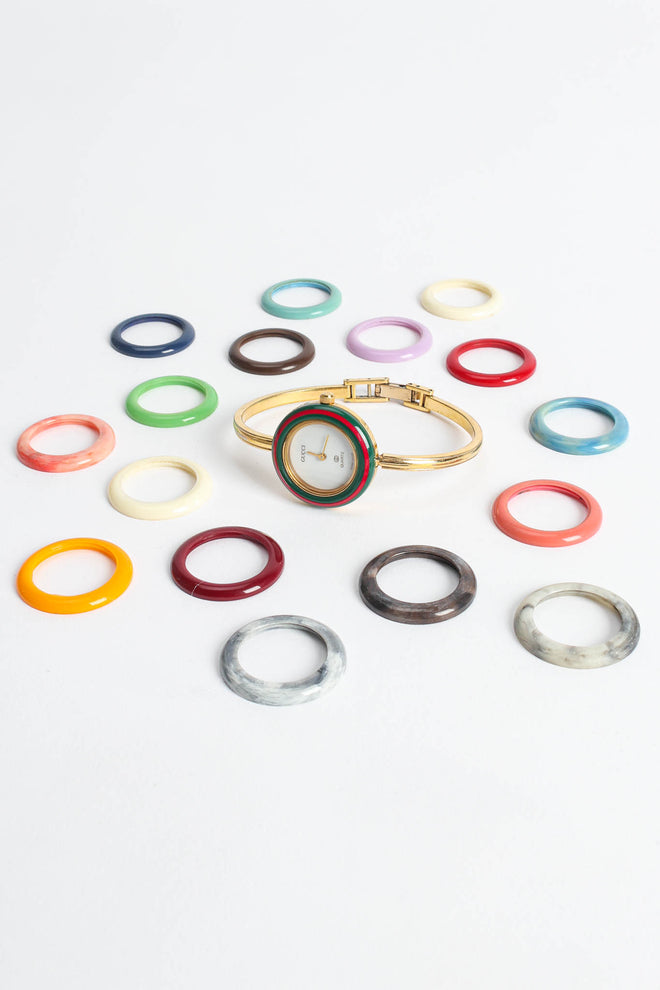 Vintage Gucci 17 Bezel Bracelet Watch Set all flat @ Recess Los Angeles