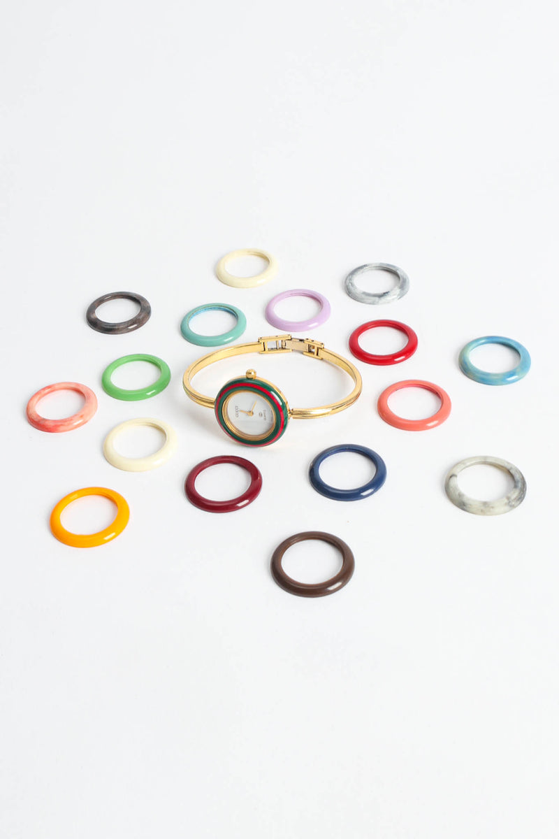 Vintage Gucci 17 Bezel Bracelet Watch Set all flat @ Recess Los Angeles