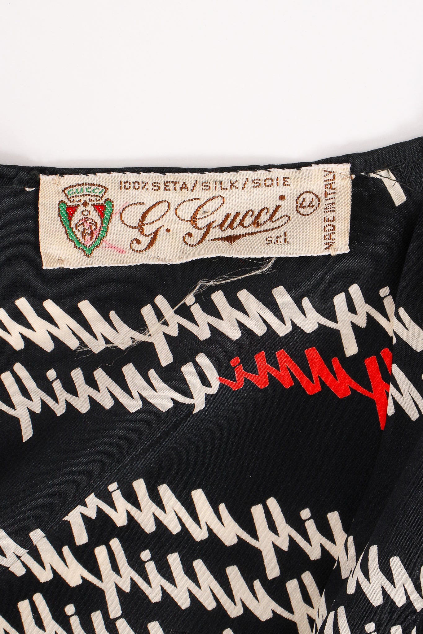 Vintage Gucci Script Logo Print Silk Duster Robe label at Recess Los Angeles