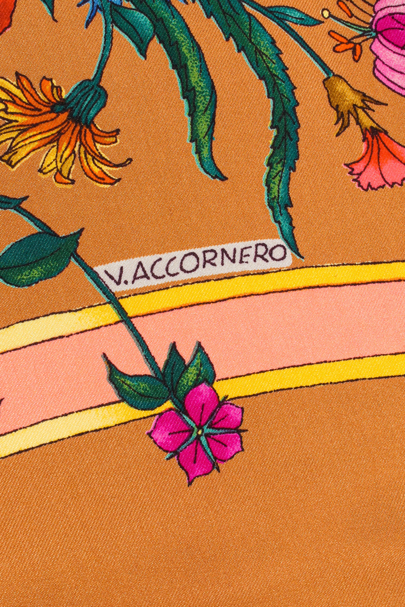 Vintage Gucci V. Accornero Wildflower Wheat Floral Bouquet Scarf signature at Recess Los Angeles
