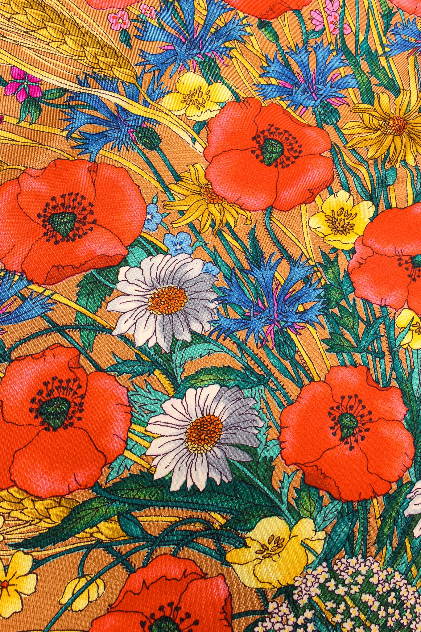 Vintage Gucci V. Accornero Wildflower Wheat Floral Bouquet Scarf print detail at Recess Los Angeles