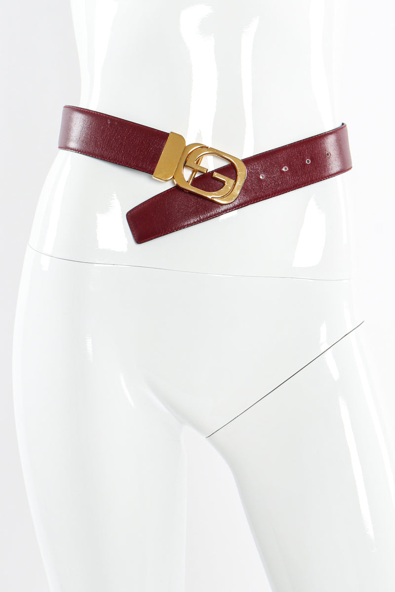 Vintage Gucci Logo Buckle Leather Belt on mannequin @ Recess LA