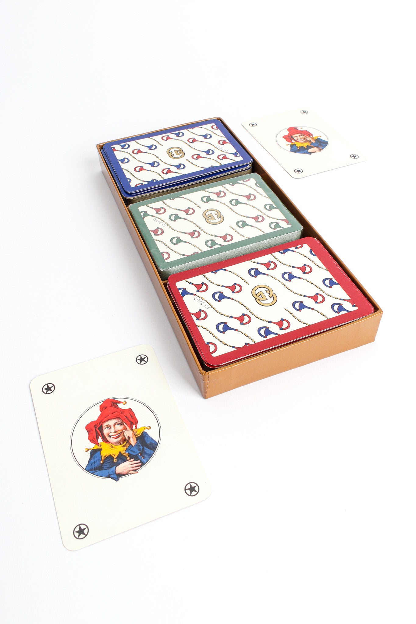 Vintage Gucci 3 Deck Signed Playing Card Boxed Set joker card close @ Recess LA