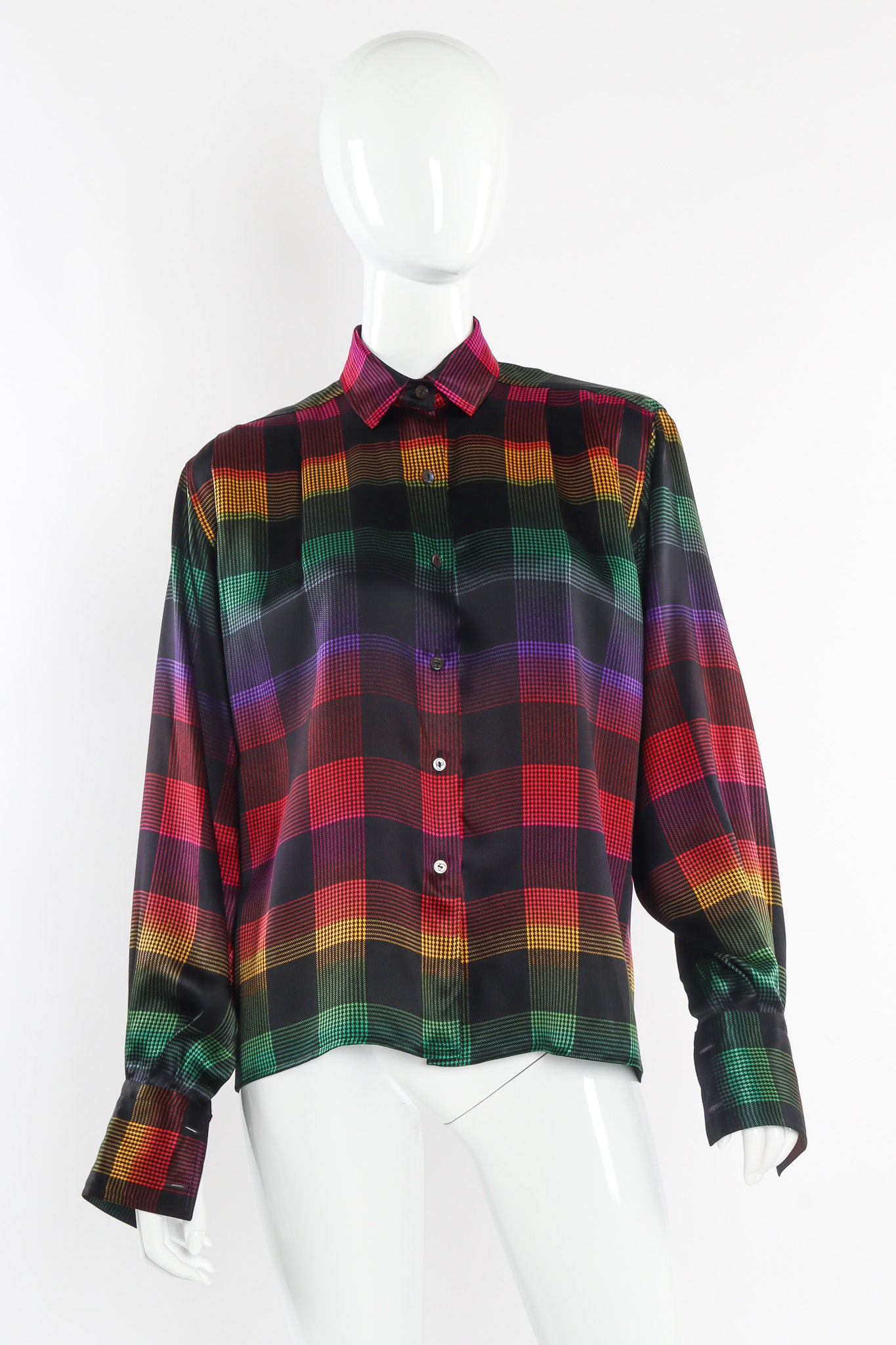 Houndstooth plaid silk blouse by Gucci front view @recessla