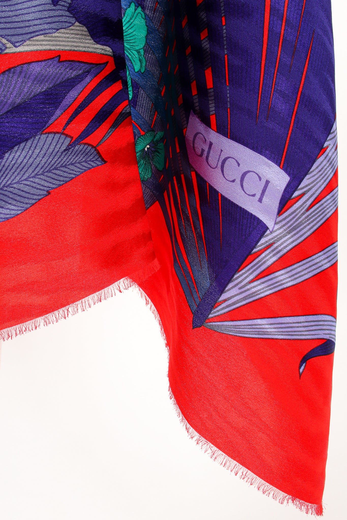 Vintage Gucci Oversized Tropical Elephant Silk Scarf fabric detail at Recess Los Angeles
