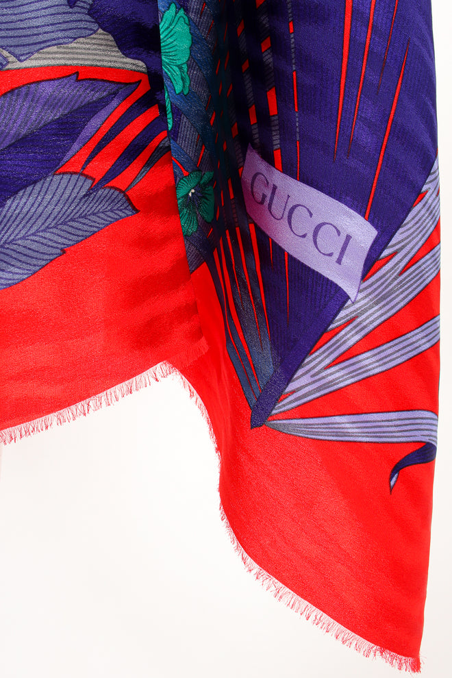Vintage Gucci Oversized Tropical Elephant Silk Scarf fabric detail at Recess Los Angeles