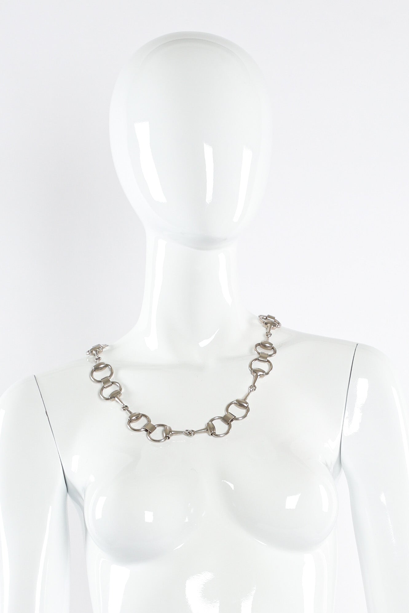 Vintage Gucci 1970s Horsebit Chain Link Belt on mannequin neck @ Recess LA