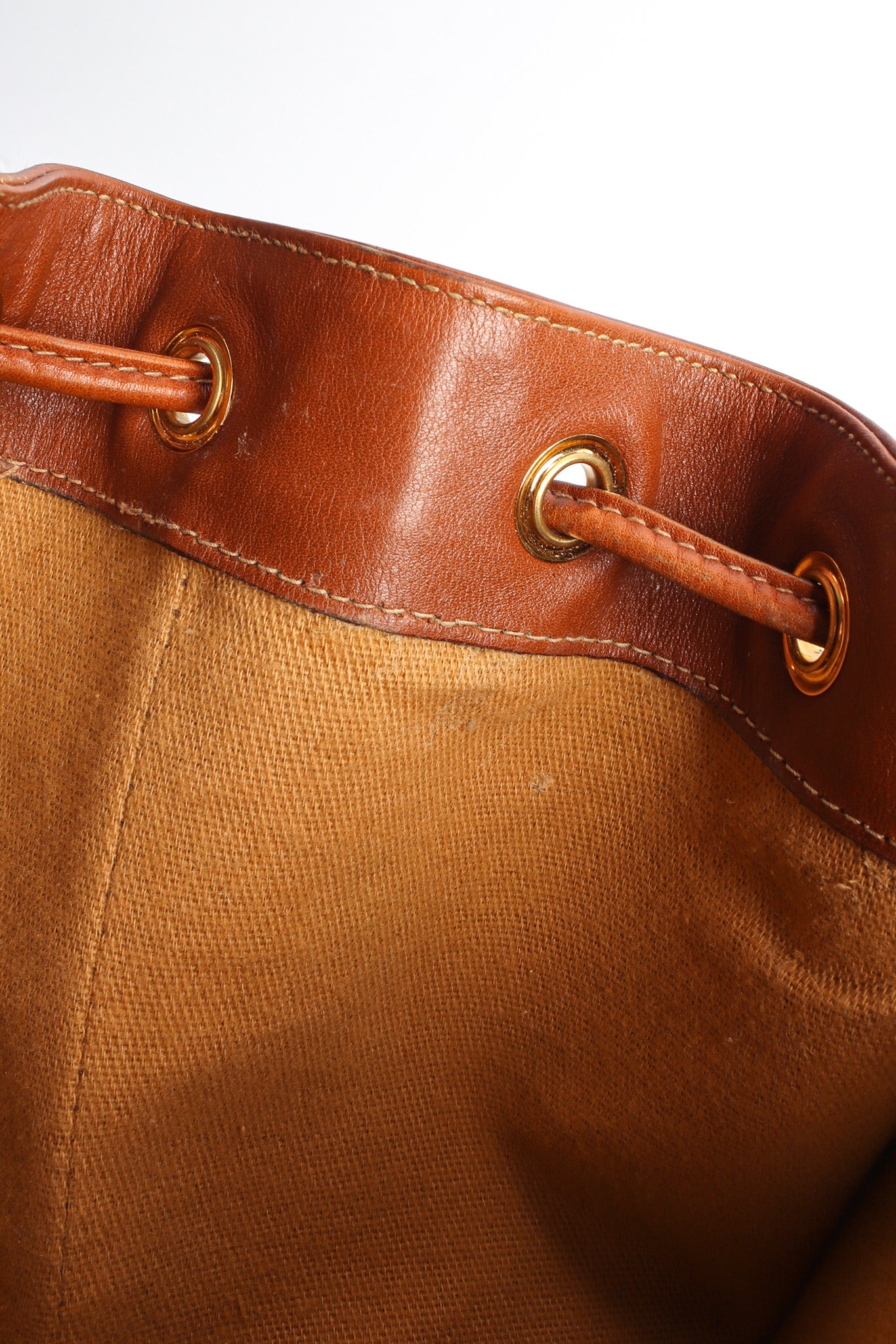 Vintage Gucci Drawstring Leather Bucket Bag lining marks @ Recess LA