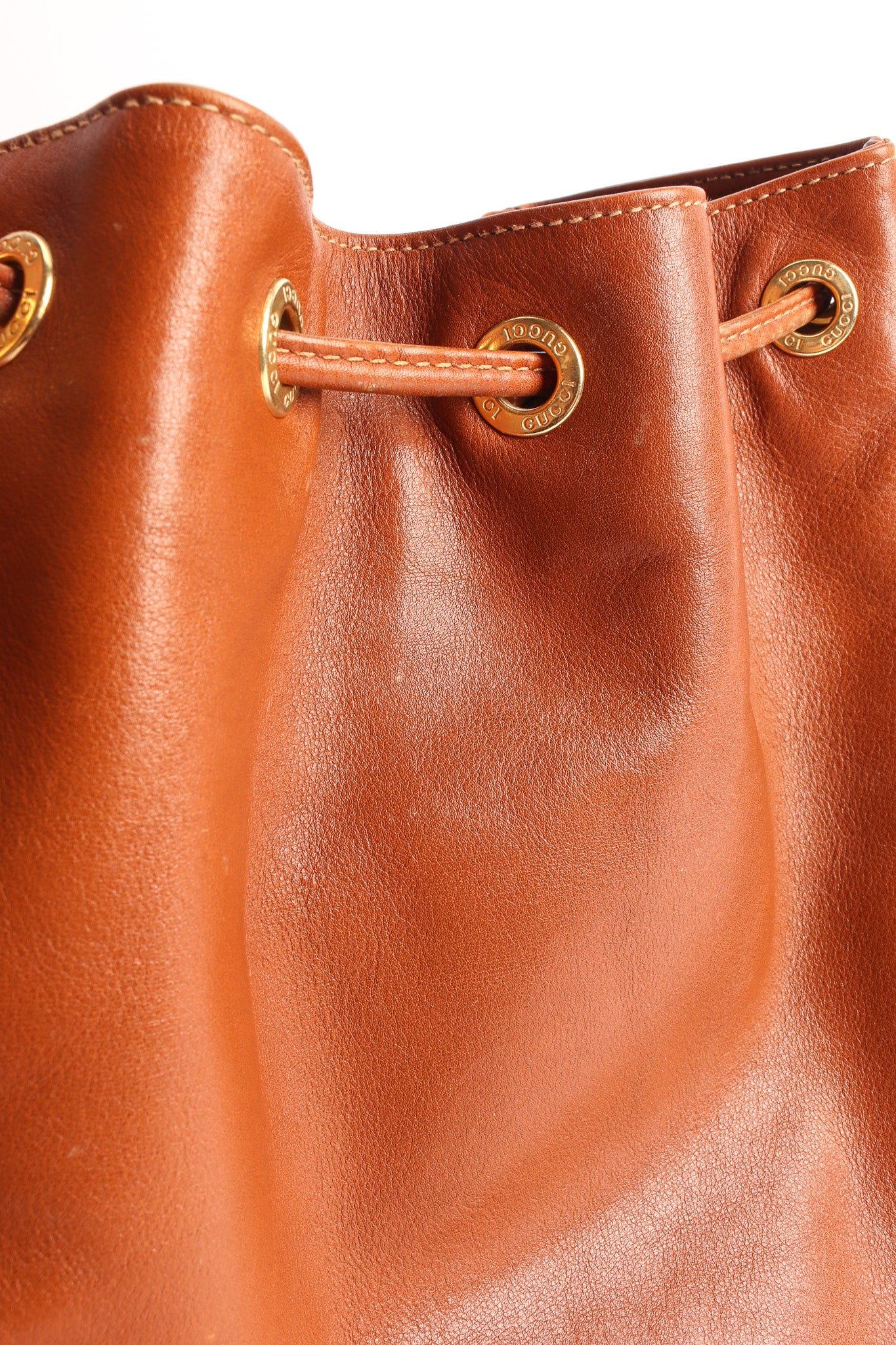Vintage Gucci Drawstring Leather Bucket Bag back light marks@ Recess LA