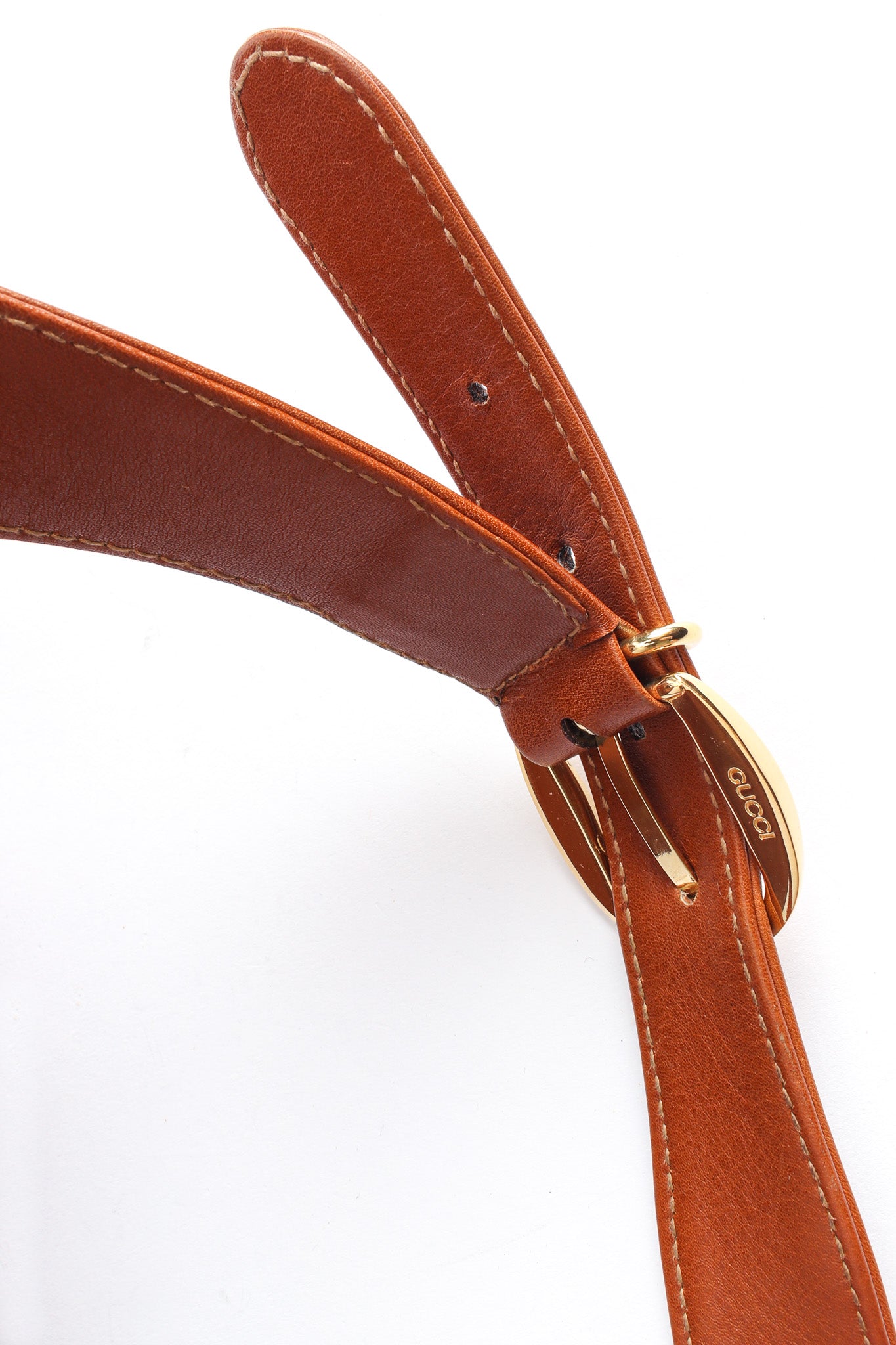 Vintage Gucci Drawstring Leather Bucket Bag strap close @ Recess LA