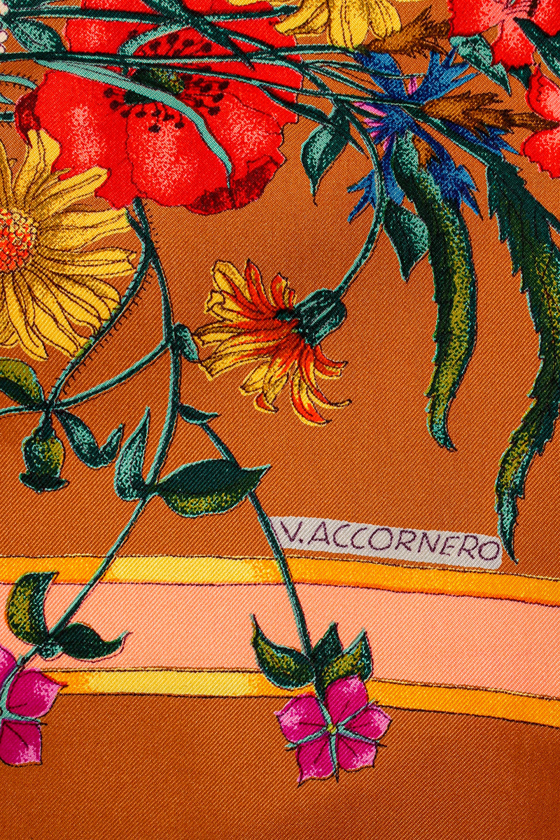 Vintage Gucci V. Accornero Wildflower Wheat Floral Bouquet Scarf Closeup at Recess Los Angeles