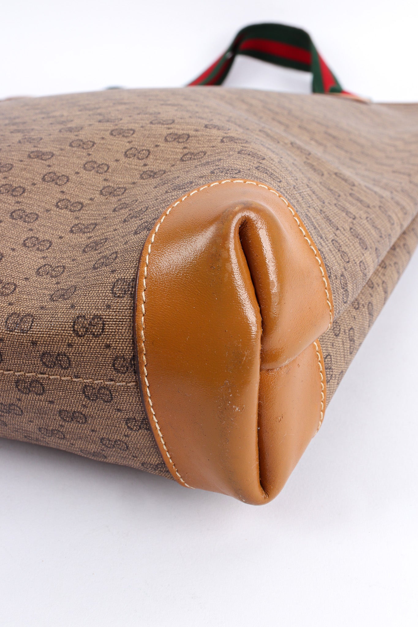 Vintage Gucci Monogram Logo Leather Tote Bag scuff/discolored base @ Recess LA