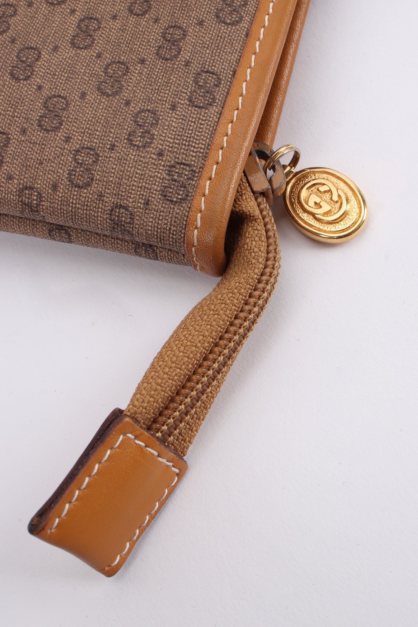 Vintage Gucci Monogram Logo Leather Tote Bag signed zipper pull @ Recess LA