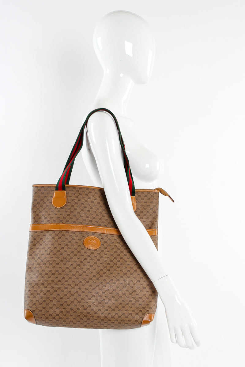Vintage Gucci Monogram Logo Leather Tote Bag on mannequin @ Recess LA