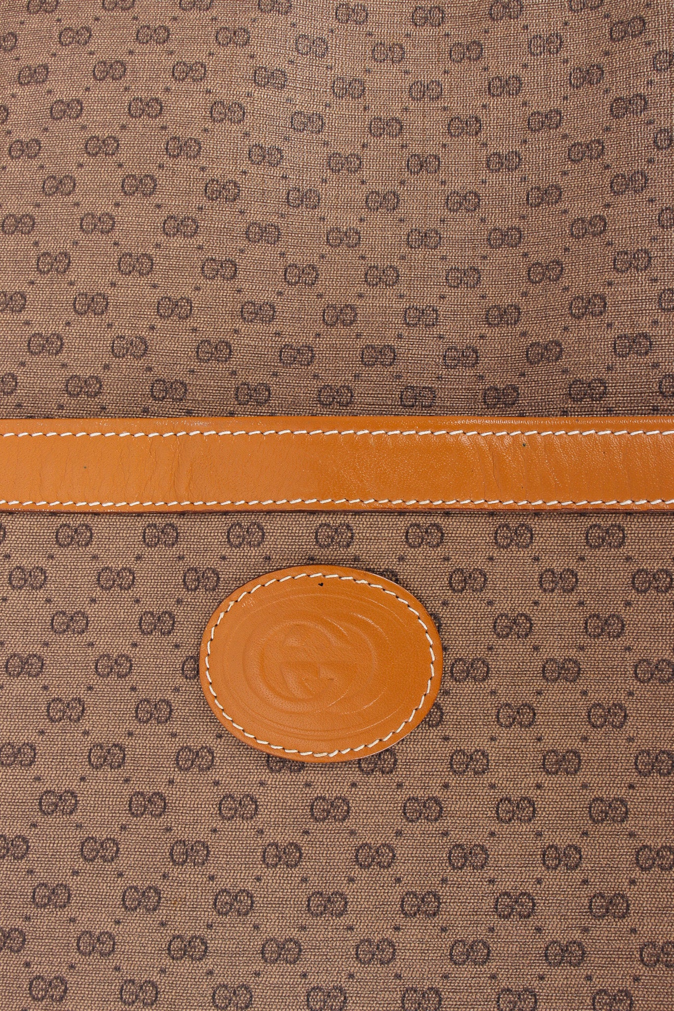 Vintage Gucci Monogram Logo Leather Tote Bag signed front @ Recess LA