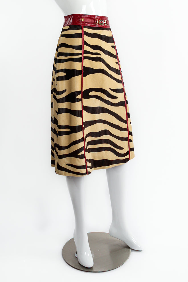 Gucci 2019 Pre Fall look 46 Tiger Pony Hair Leather Skirt on mannequin angle at Recess LA