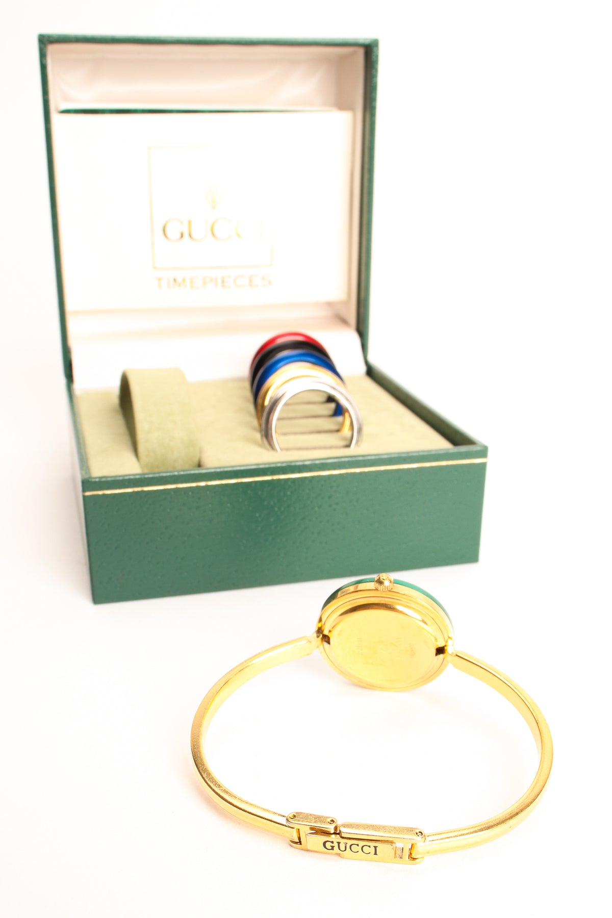Vintage Gucci Metallic Bezels Bracelet Watch Boxed Gift Set – Recess