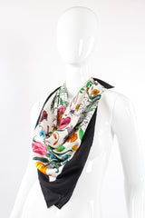 Vintage Gucci Vittorio Accornero Black Flora Scarf on mannequin at Recess Los Angeles