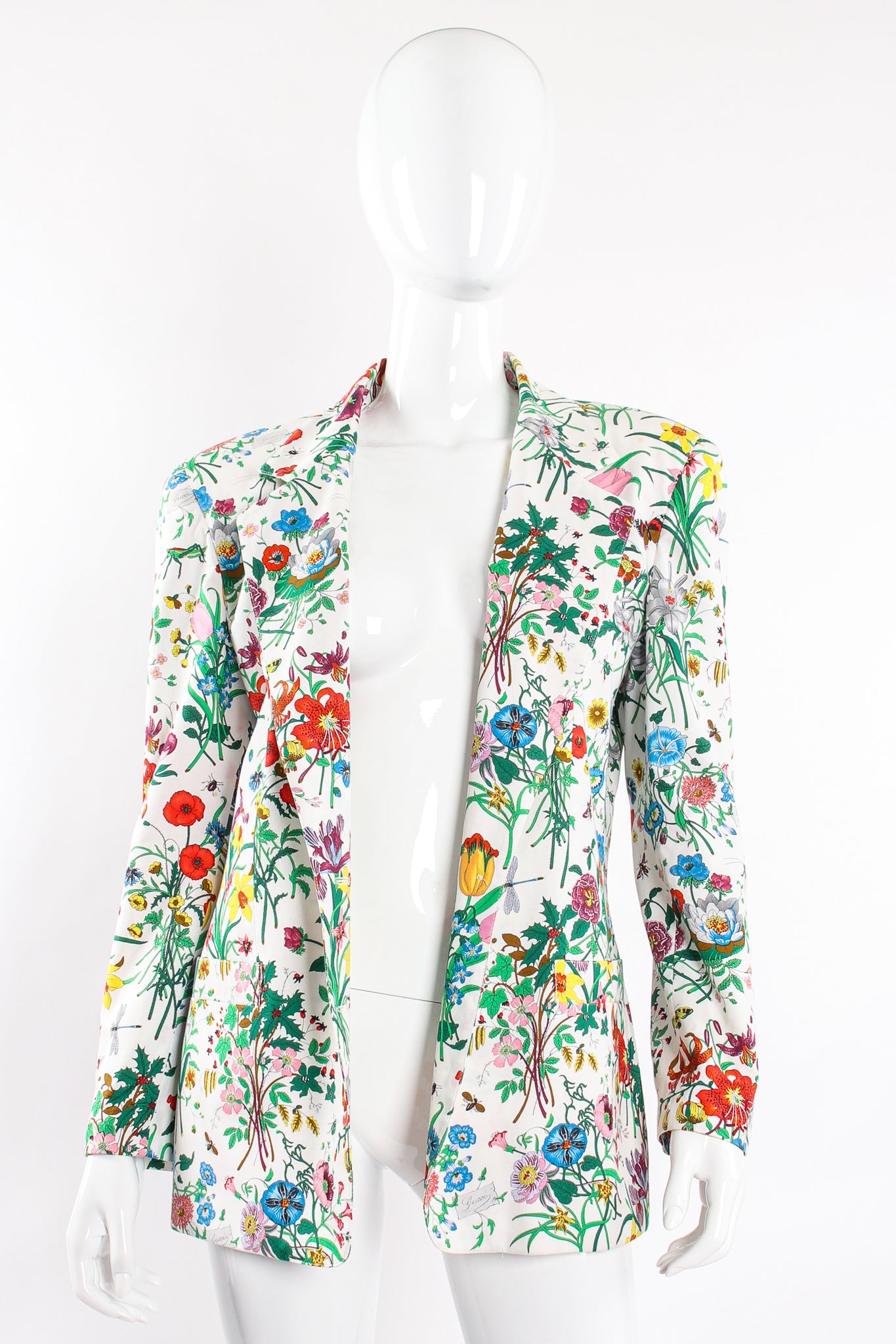 Vintage Gucci Iconic Flora Print Jacket on Mannequin open at Recess Los Angeles