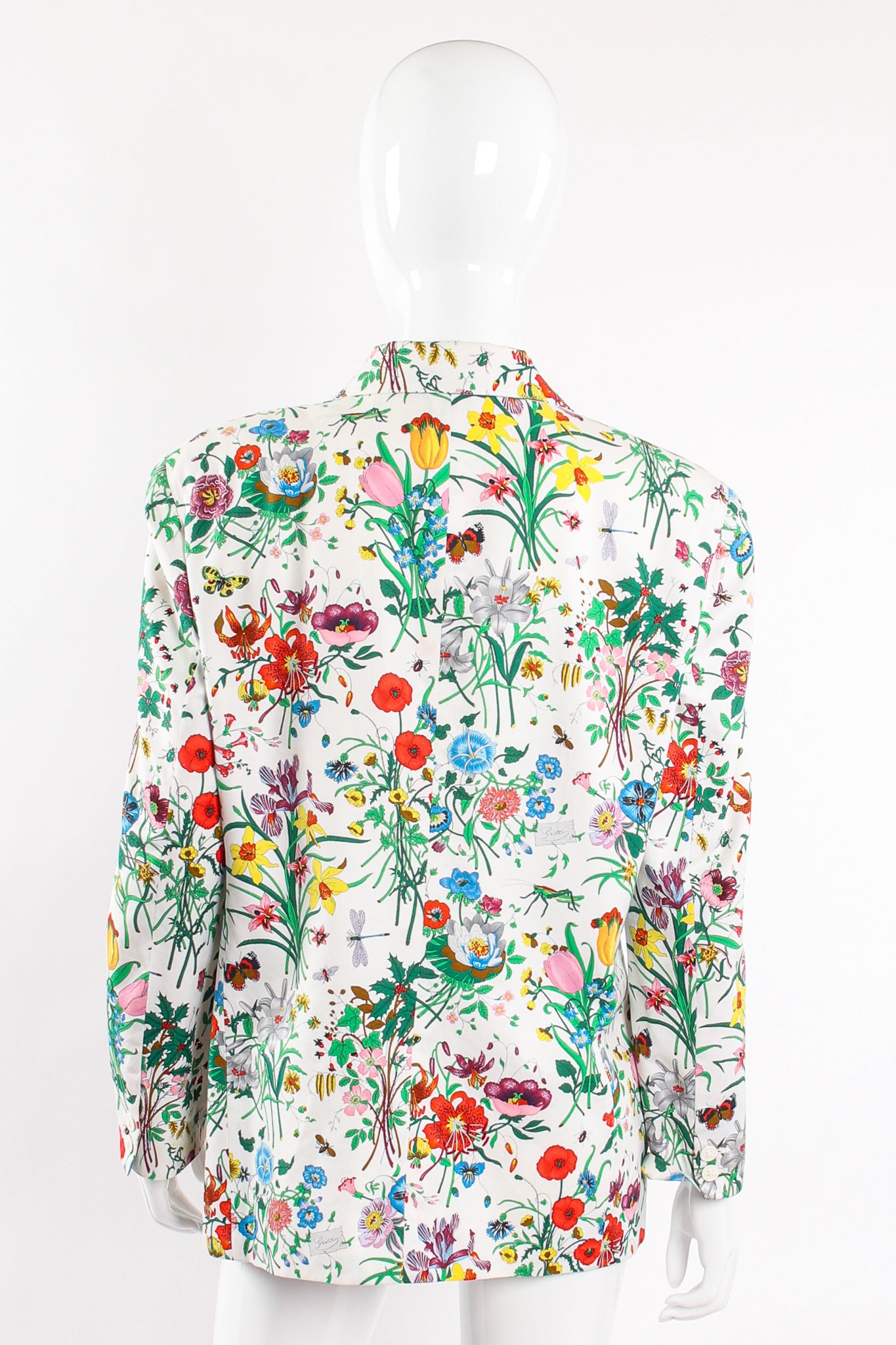 Vintage Gucci Iconic Flora Print Jacket on Mannequin back at Recess Los Angeles