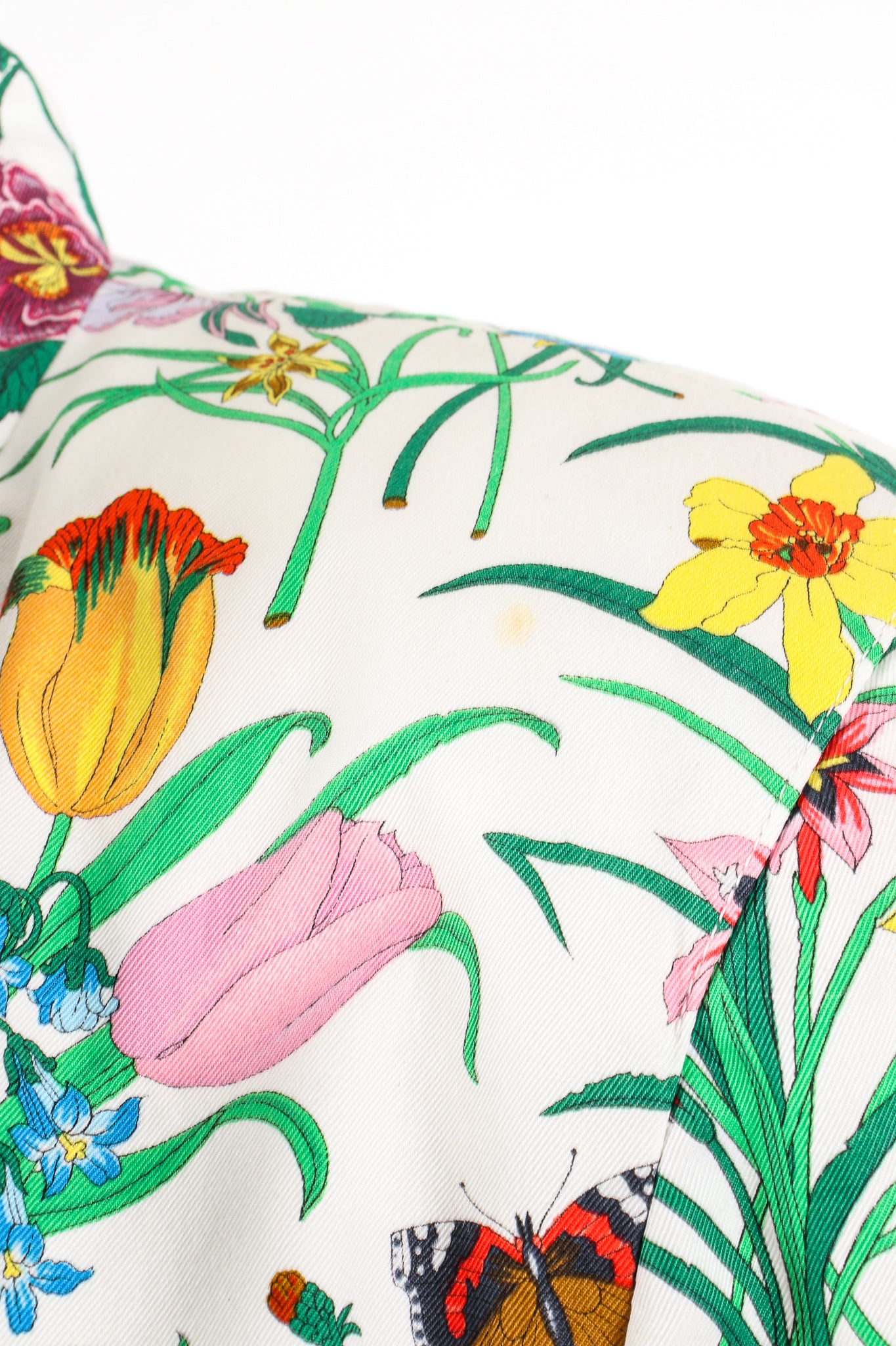 Vintage Gucci Iconic Flora Print Jacket shoulder stain at Recess Los Angeles