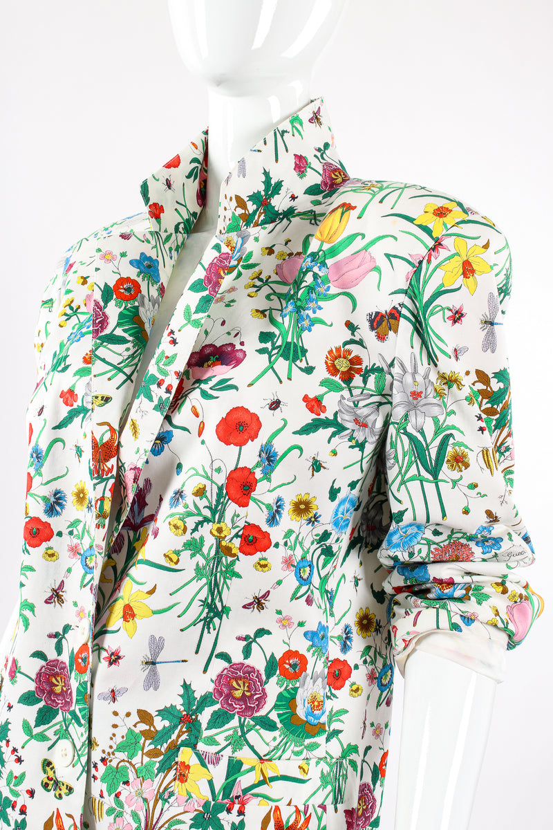 Vintage Gucci Iconic Flora Print Jacket on Mannequin shoulder at Recess Los Angeles