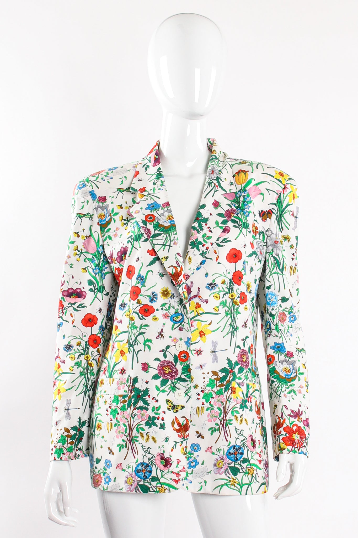 Vintage Gucci Iconic Flora Print Jacket on Mannequin front at Recess Los Angeles