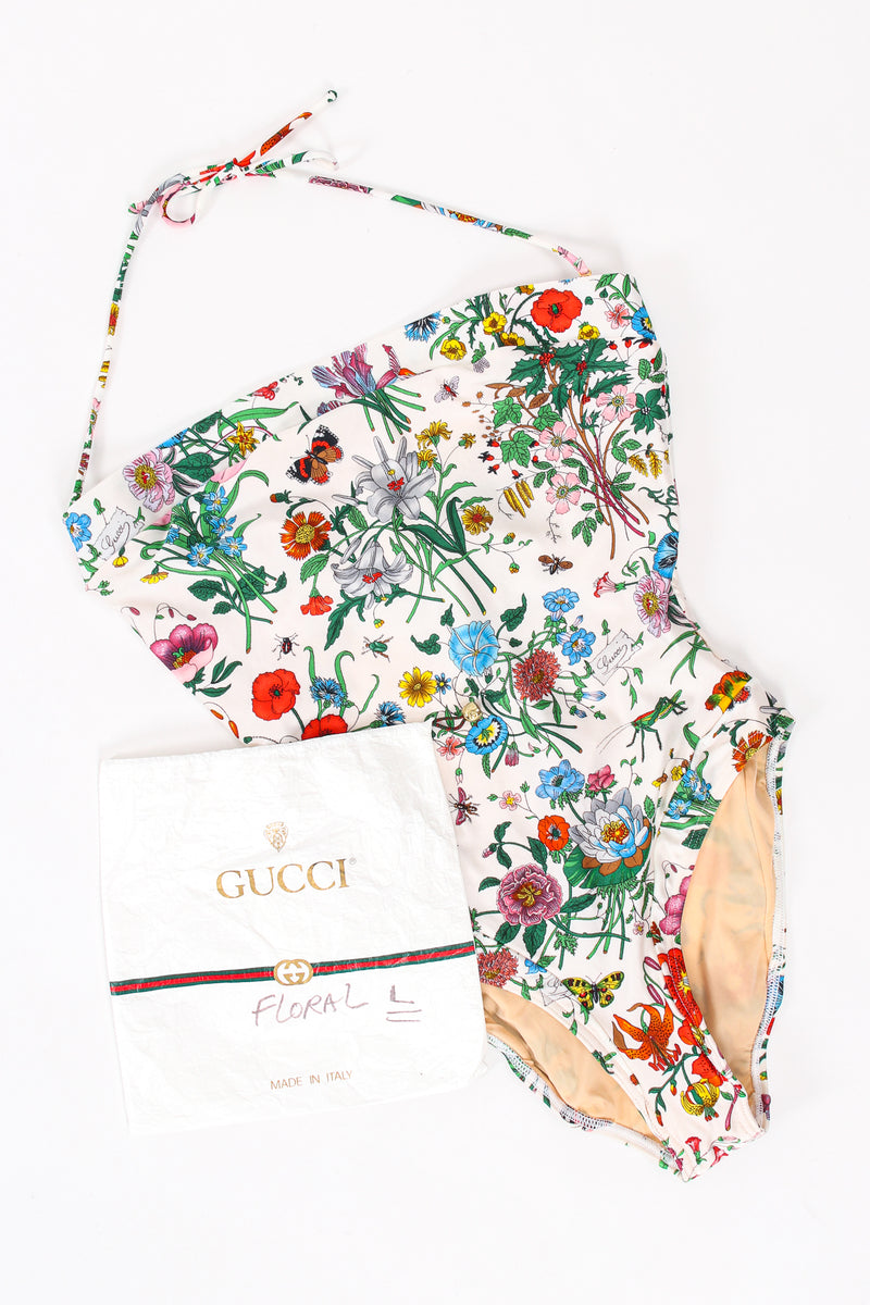 Vintage Gucci Flora Print Maillot Swimsuit flat wet bag at Recess Los Angeles