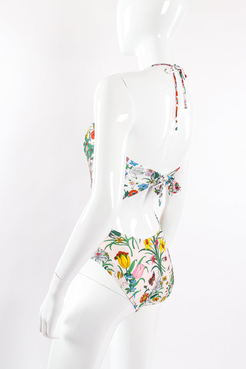 Vintage Gucci Flora Print Maillot Swimsuit on Mannequin back crop at Recess Los Angeles