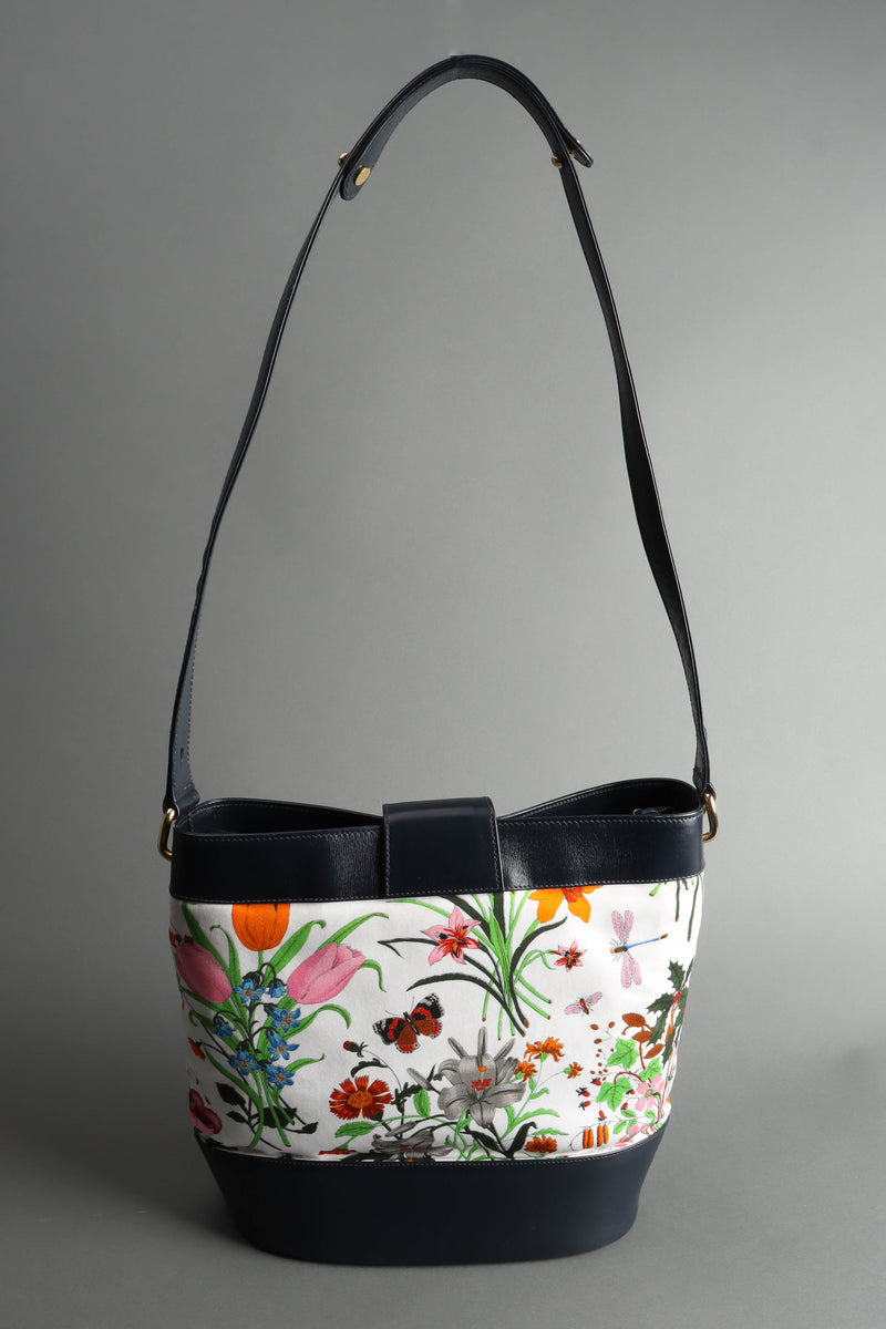 Vintage Gucci 1980 Botanical Flora Bucket Shoulder Bag back @ Recess LA