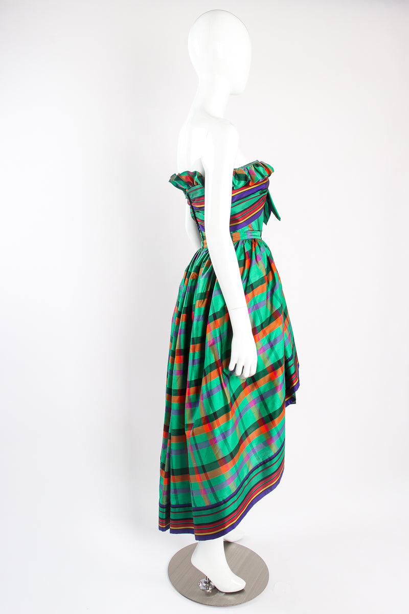 Vintage Guy Laroche Rainbow Plaid Silk Dress & Skirt Set on mannequin side at Recess Los Angeles