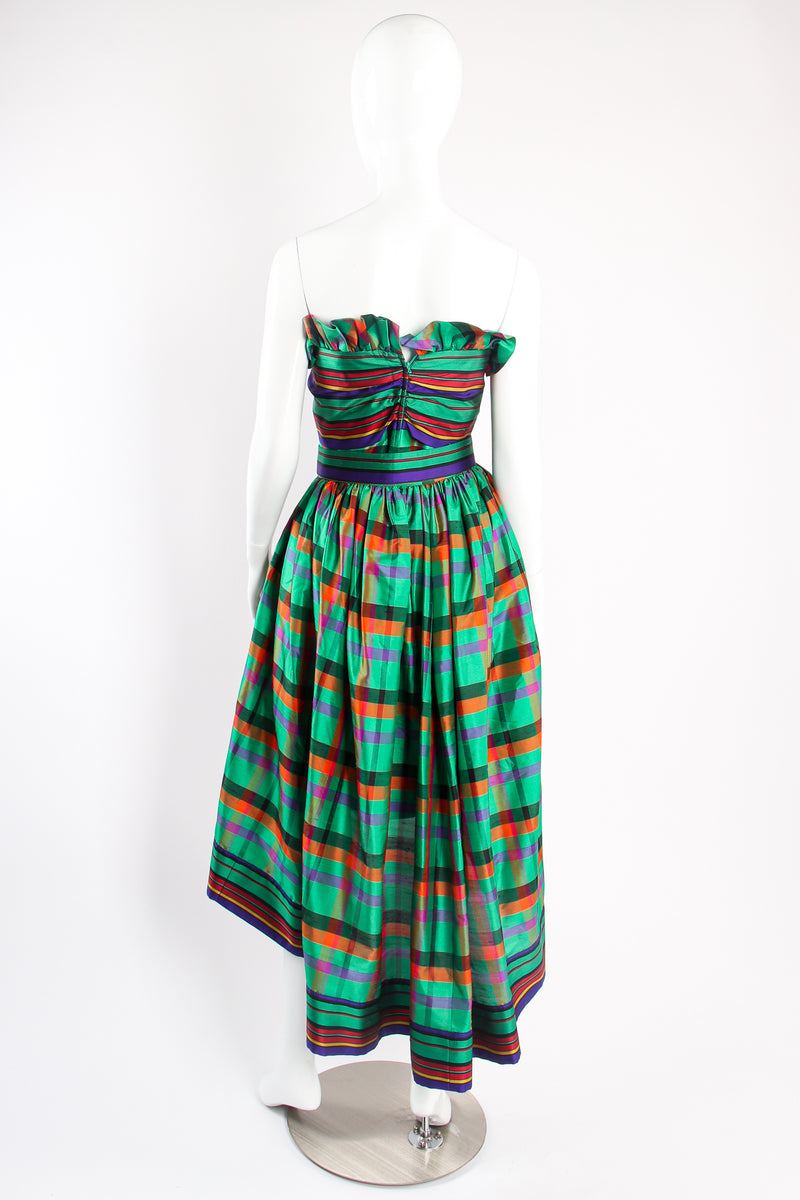 Vintage Guy Laroche Rainbow Plaid Silk Dress & Skirt Set on mannequin back at Recess Los Angeles