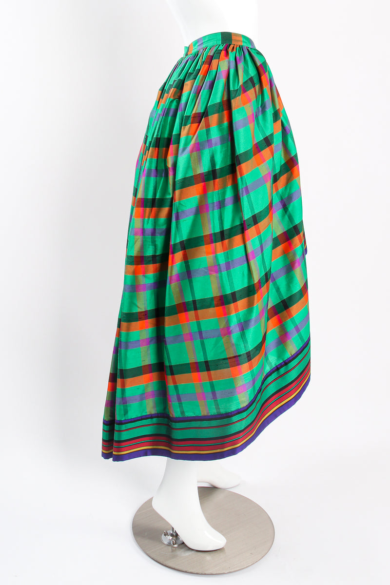 Vintage Guy Laroche Rainbow Plaid Silk Skirt Set on mannequin side at Recess Los Angeles