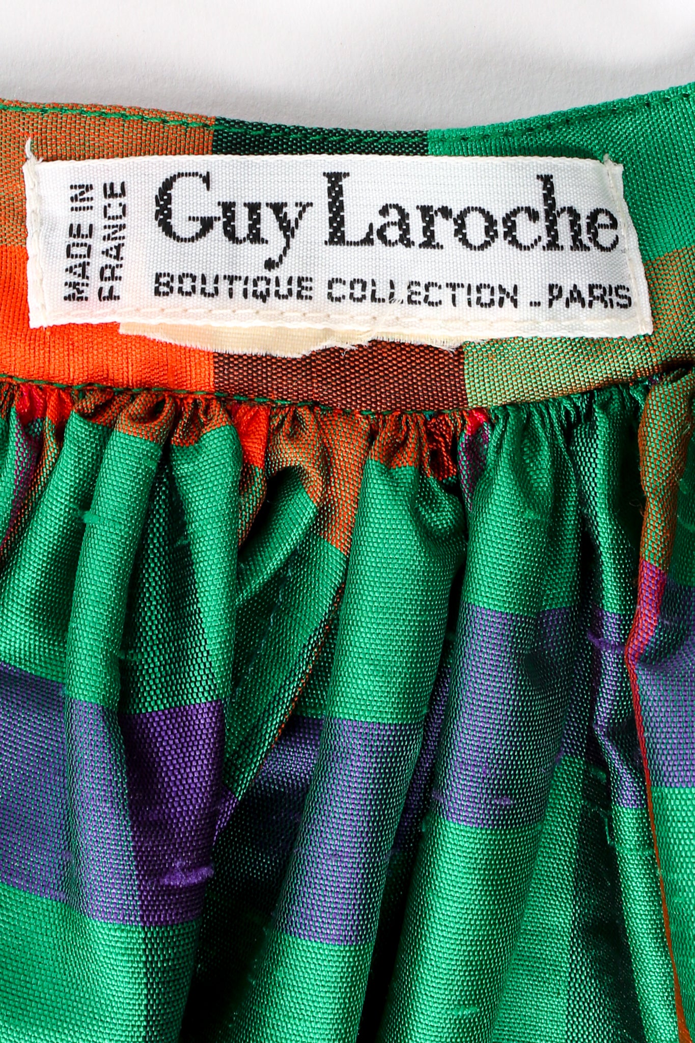 Vintage Guy Laroche Rainbow Plaid Silk Skirt Set label at Recess Los Angeles
