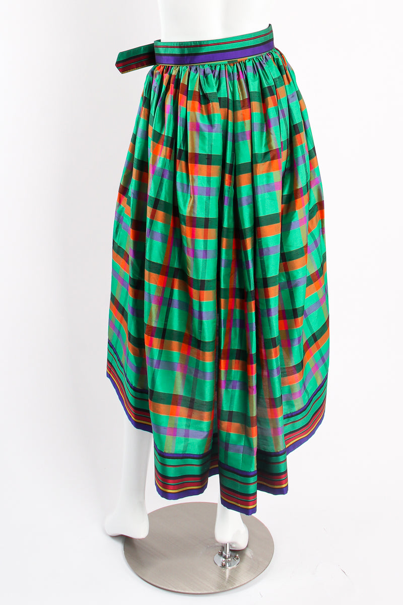 Vintage Guy Laroche Rainbow Plaid Silk Skirt Set on mannequin back at Recess Los Angeles