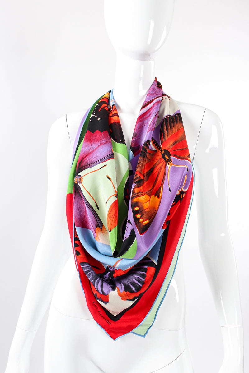 Vintage Guy Laroche Monarch Butterfly Mosaic Scarf on Mannequin at Recess Los Angeles