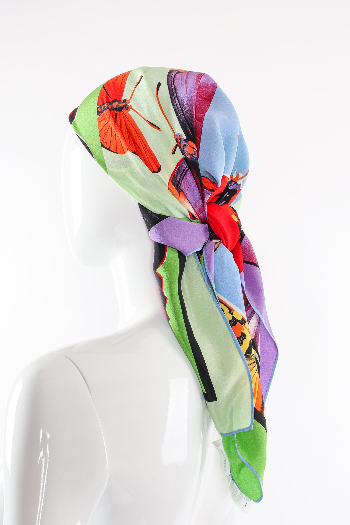 Vintage Guy Laroche Butterfly Mosaic Scarf on Mannequin at Recess Los Angeles