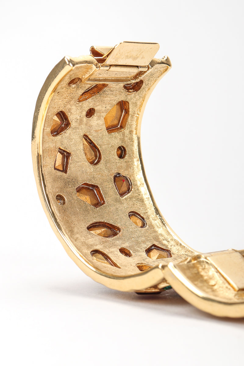 Recess Vintage Guy Laroche Gold Hinged Cuff Bracelet With Faux Gemstones, Inner Detail View