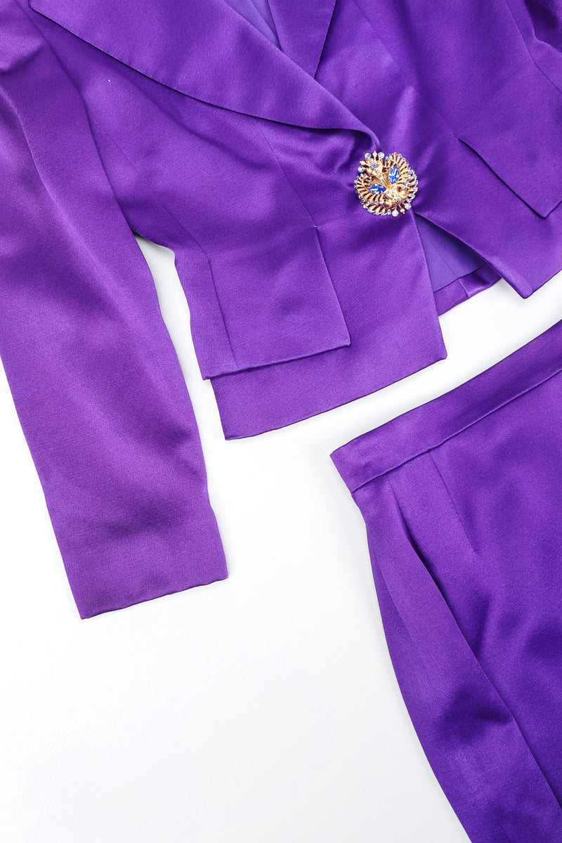 Recess Designer Consignment Vintage Genny Electric Purple Grape Satin Power Suit Jacket & Skirt Suit Los Angeles Resale