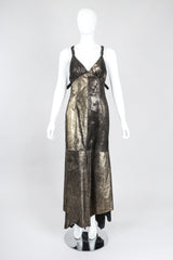 Recess Los Angeles Vintage Habitus Hungary Wonder Woman Metallic Lamé Suede Crossback Halter Dress