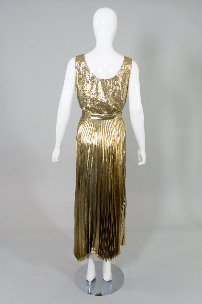 halston heritage gold lame dress Important 1976 Halston Couture One Shoulder Gold Metallic Lame Sarong Shrimpton Couture