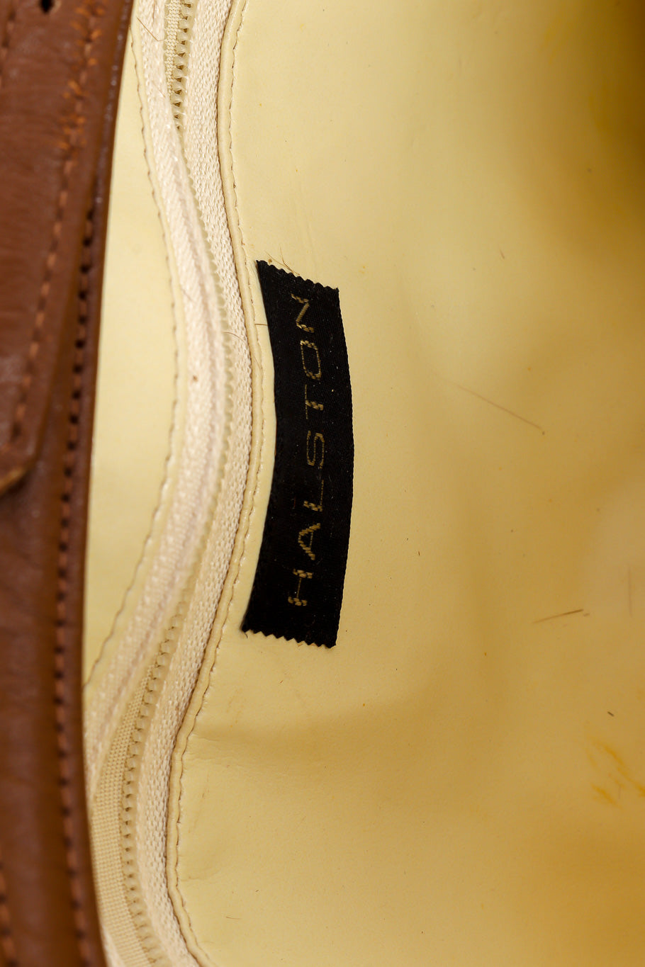 Leather and fur bag by Halston label close @recessla