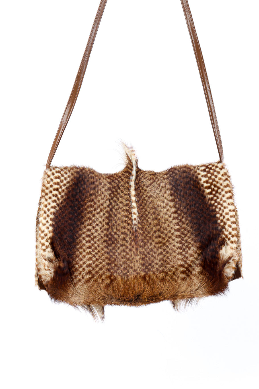 Leather and fur bag by Halston hanging back @recessla