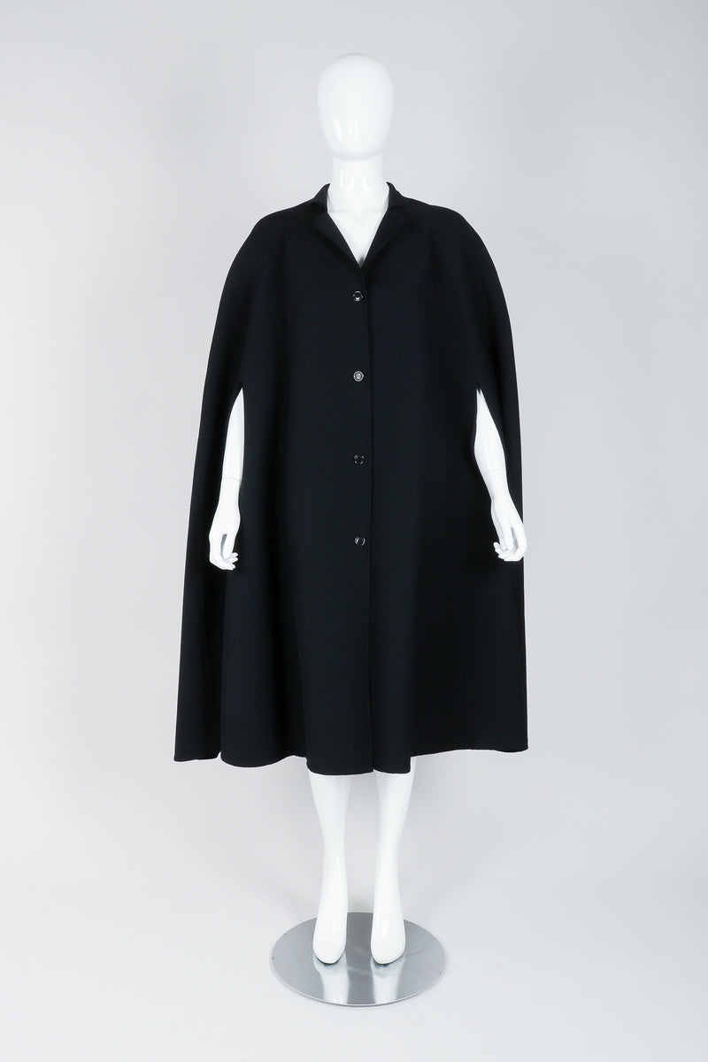 Vintage Halston Long Black Wool Cape on Mannequin At Recess Los Angeles