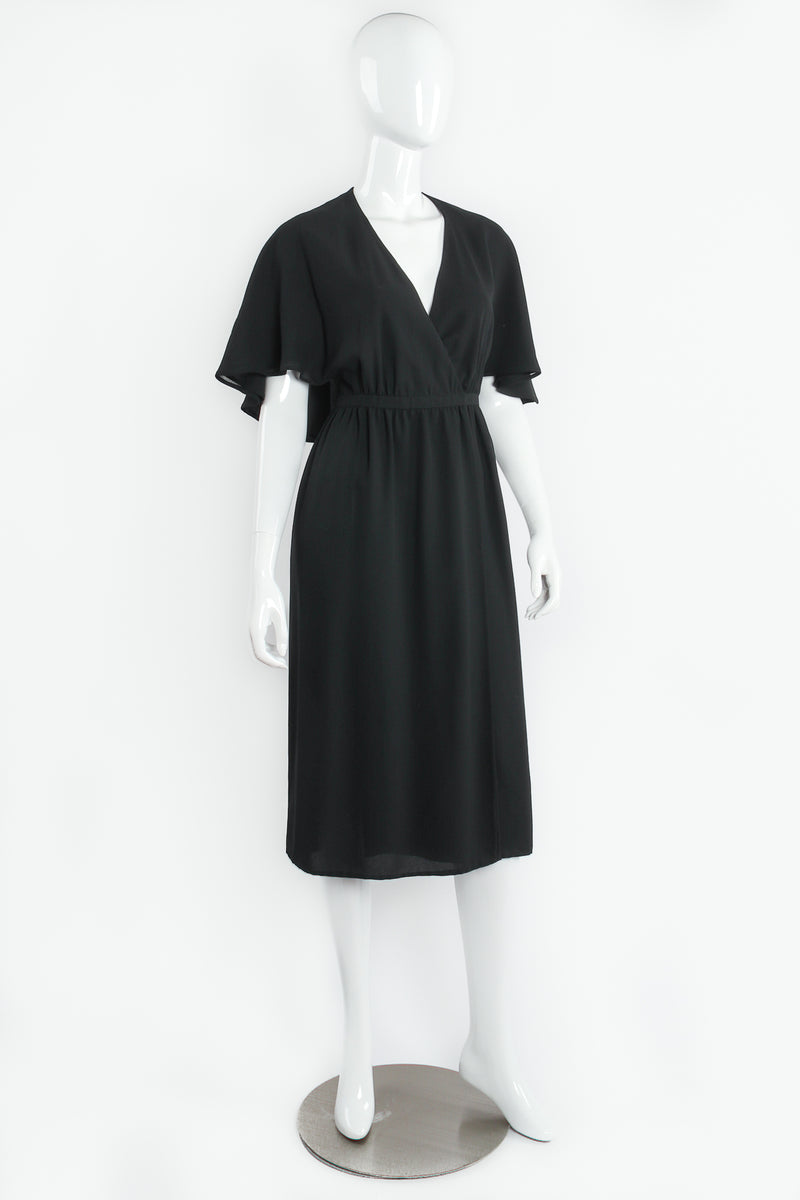 Vintage Halston Open Back Capelet Wrap Dress on Mannequin Angle at Recess LA