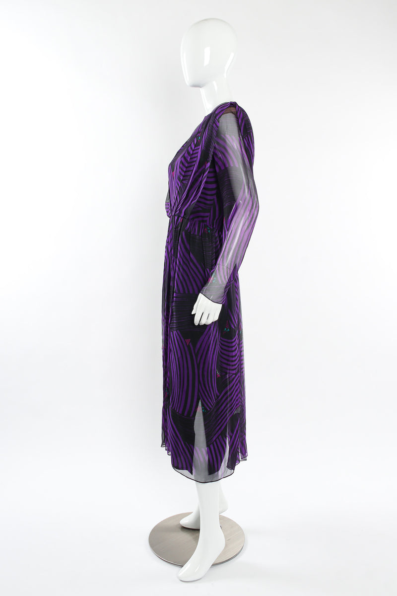 Vintage Hanae Mori Abstract Stripe Geo Silk Dress mannequin side @ Recess LA