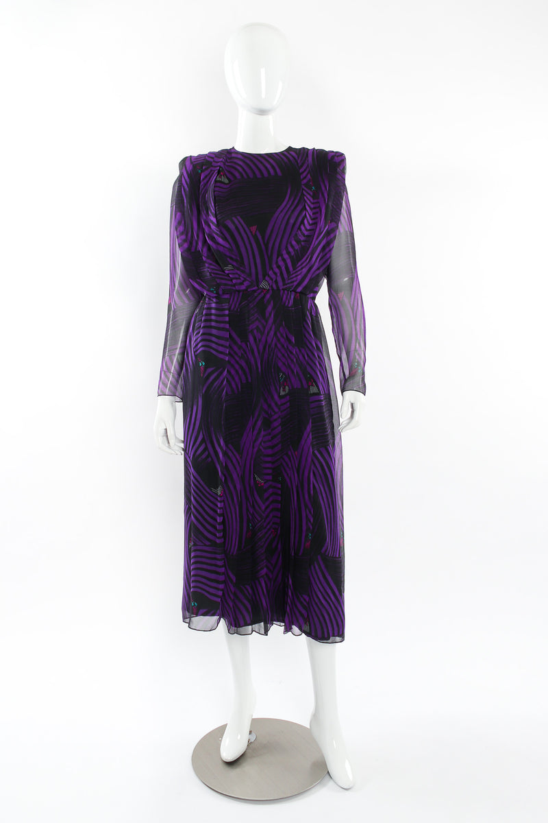 Vintage Hanae Mori Abstract Stripe Geo Silk Dress mannequinn front @ Recess LA