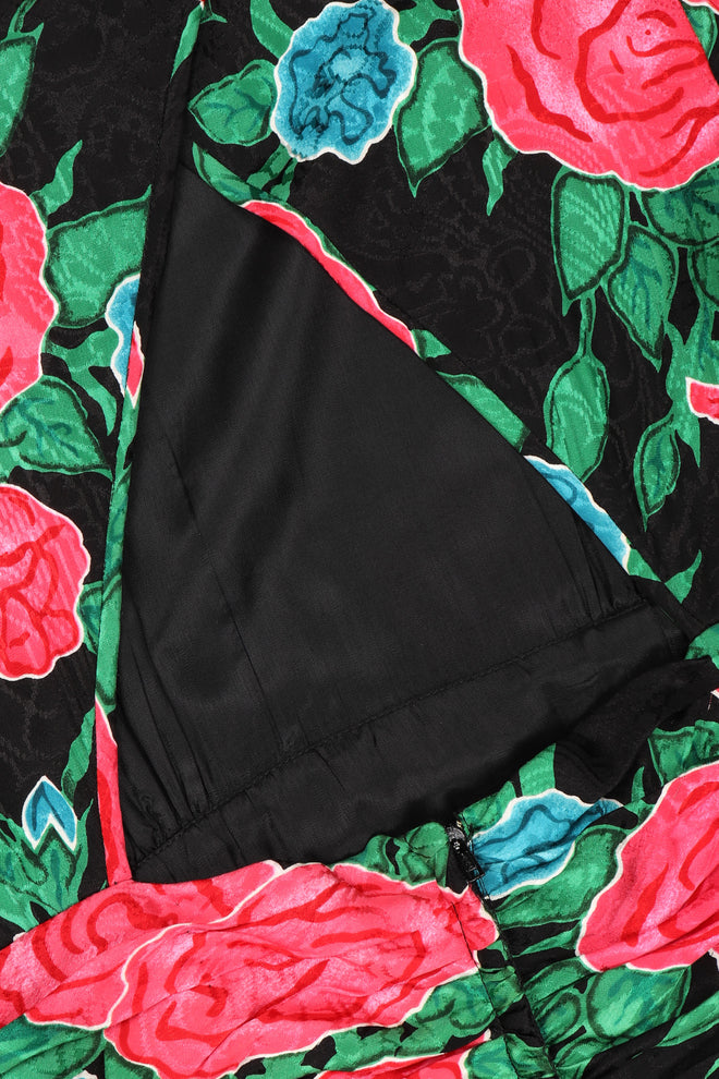 Recess Los Angeles Vintage Hanae Mori Ruched Roses Silk Dress