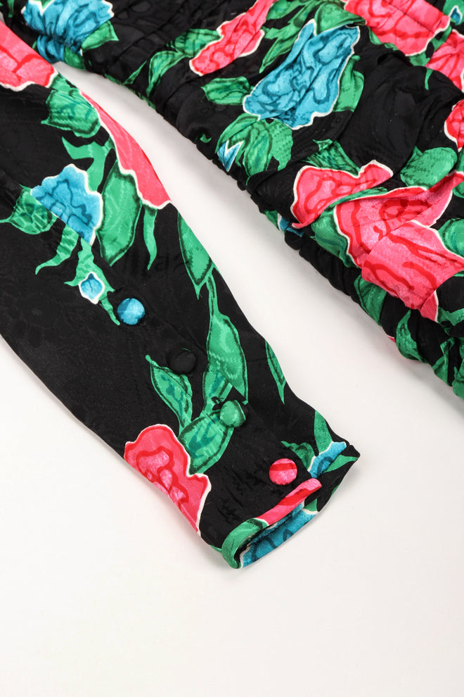 Recess Los Angeles Vintage Hanae Mori Ruched Roses Silk Dress